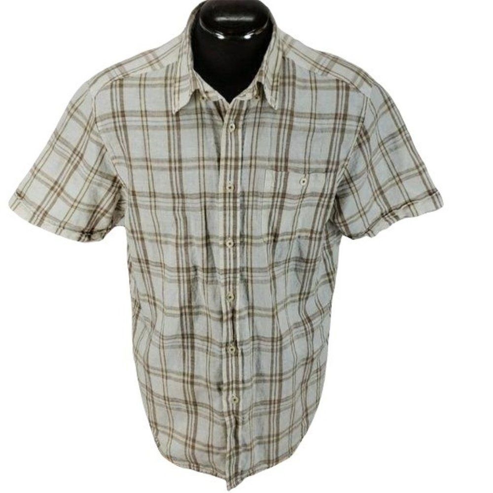 Madison Men's Relaxed Linen Button‎ Down Short Sleeve Shirt Size Large